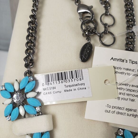 Amrita Singh Women Turquoise Ivory Rhinestone Necklace Southwestern Chunky - Picture 14 of 16